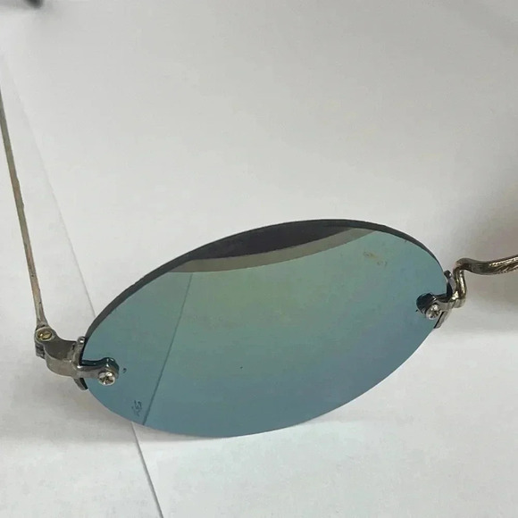 Vintage Y2K Rimless Round Mirrored Sunglasses | Green-Gold Iridescent Lenses - Picture 8 of 10